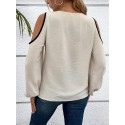 Plus Size Colorblock Cold Shoulder Blouse, Casual Asymmetrical Neck Long Sleeve Blouse For Spring, Women's Plus Size&nbsp;Clothing