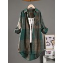 Plus Size Plaid Print Shirt, Casual Long Sleeve Button Front Shirt, Women's Plus Size&nbsp;Clothing