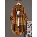 Plus Size Plaid Print Shirt, Casual Long Sleeve Button Front Shirt, Women's Plus Size&nbsp;Clothing