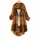 Plus Size Plaid Print Shirt, Casual Long Sleeve Button Front Shirt, Women's Plus Size&nbsp;Clothing